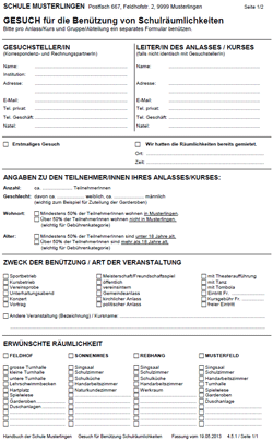 Formular für Benützung von Schulräumlichkeiten