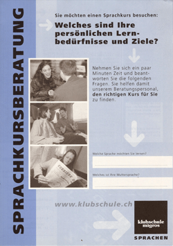 Folder für Sprachkursberatung der Klubschulen